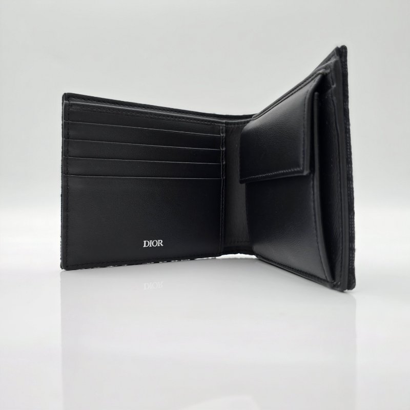 全💗送禮【購證配件齊全】Dior 黑色經典花紋帆布短錢夾-3