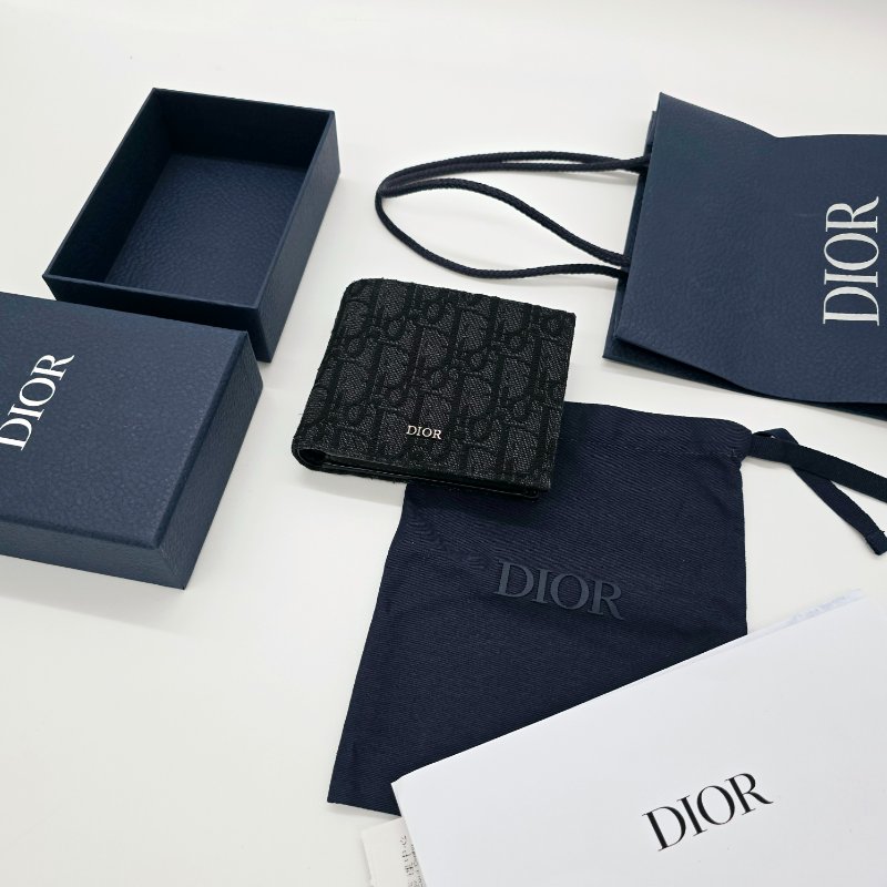 全💗送禮【購證配件齊全】Dior 黑色經典花紋帆布短錢夾-4