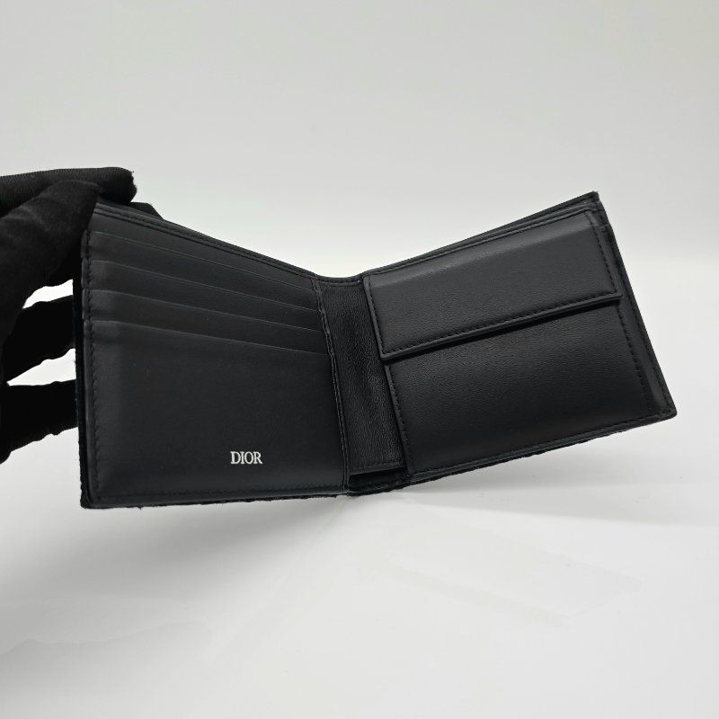 全💗送禮【購證配件齊全】Dior 黑色經典花紋帆布短錢夾-5