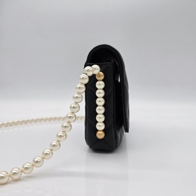 【有購證】小編實拍🔥 CHANEL 香奈兒 黑色羊皮 菱格 金珠 小珍珠鏈條 WOC 鏈條包-7