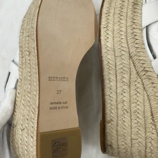 Hermes全新未穿白色豬鼻子草編船型鞋-6