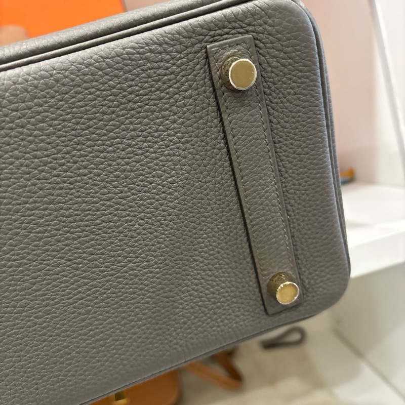 hermes 25 8F銀器灰錫器灰TC皮，配金扣-6