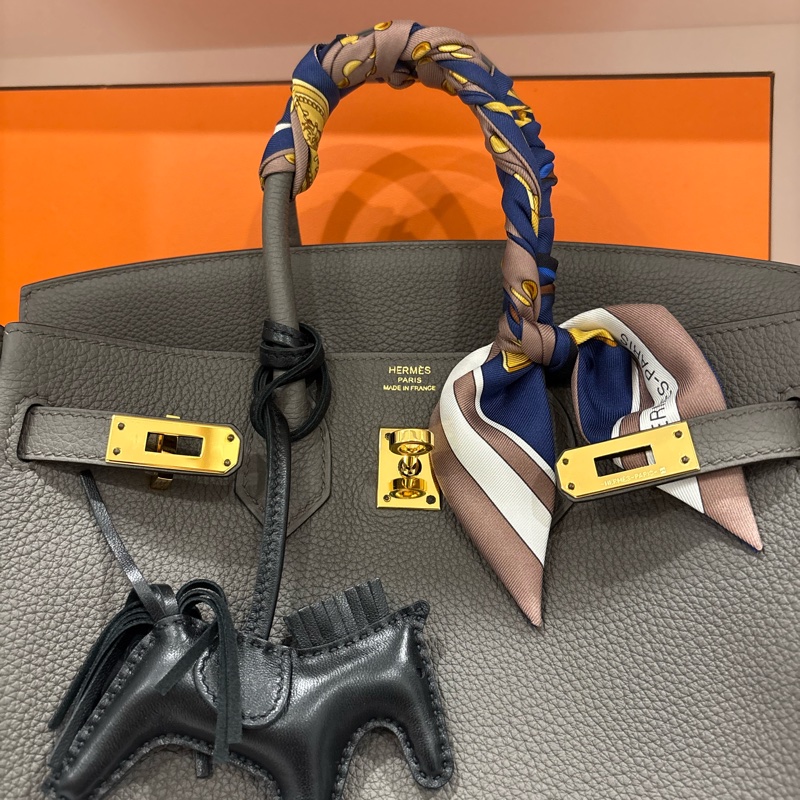 hermes 25 8F銀器灰錫器灰TC皮，配金扣-9