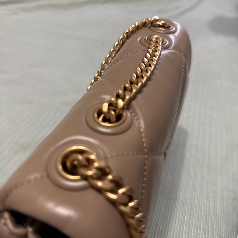 TORY BURCH 專櫃大格紋澎澎皮側背包（灰褐色）22.5cm-11