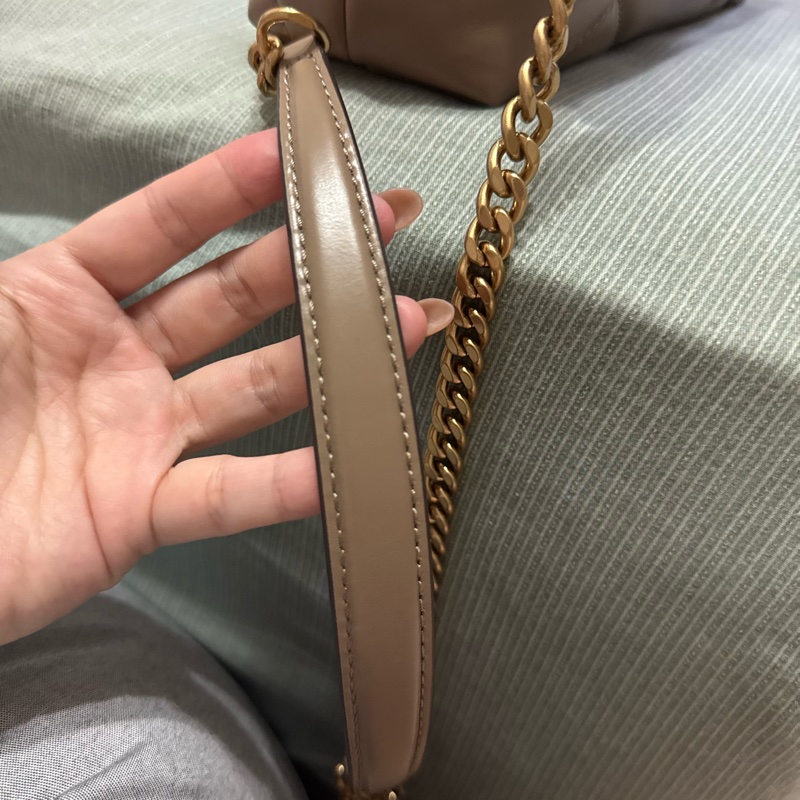 TORY BURCH 專櫃大格紋澎澎皮側背包（灰褐色）22.5cm-12