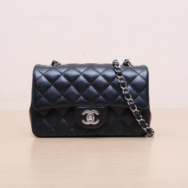 CHANEL(香奈兒) CF 口蓋包 大Mini 20cm 黑色  晶片開 銀扣-0