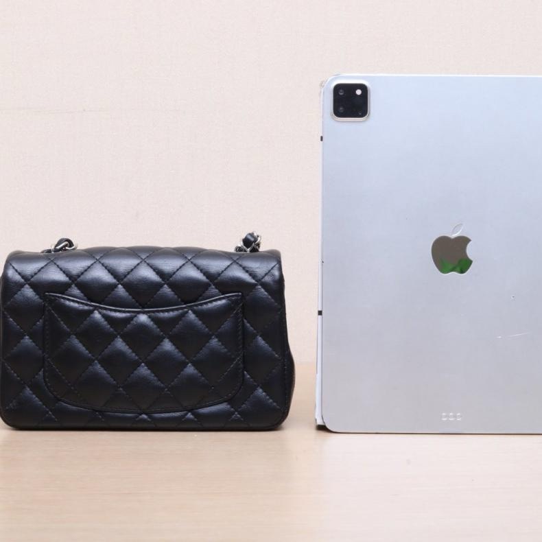 CHANEL(香奈兒) CF 口蓋包 大Mini 20cm 黑色  晶片開 銀扣-2