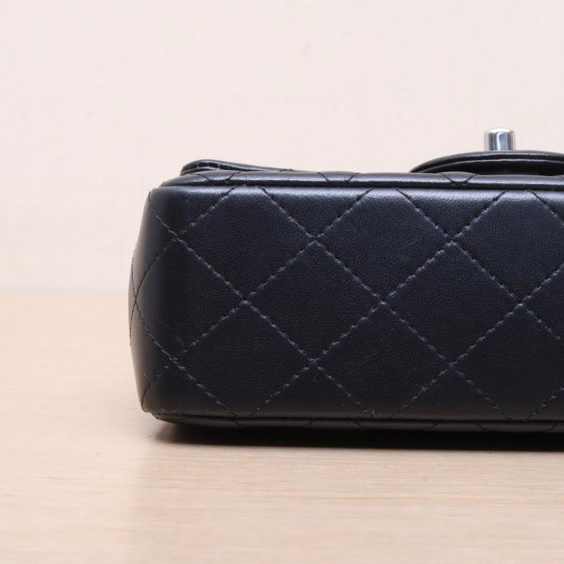 CHANEL(香奈兒) CF 口蓋包 大Mini 20cm 黑色  晶片開 銀扣-3