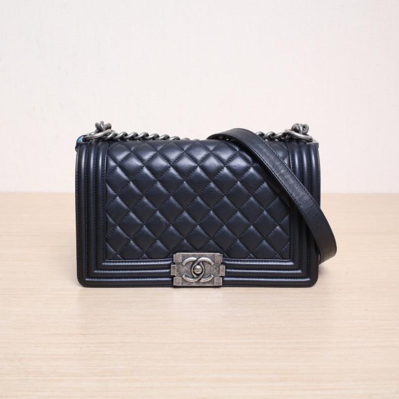 CHANEL(香奈兒) Leboy 中號 25cm 黑色  23開 銀扣 菱格紋-0