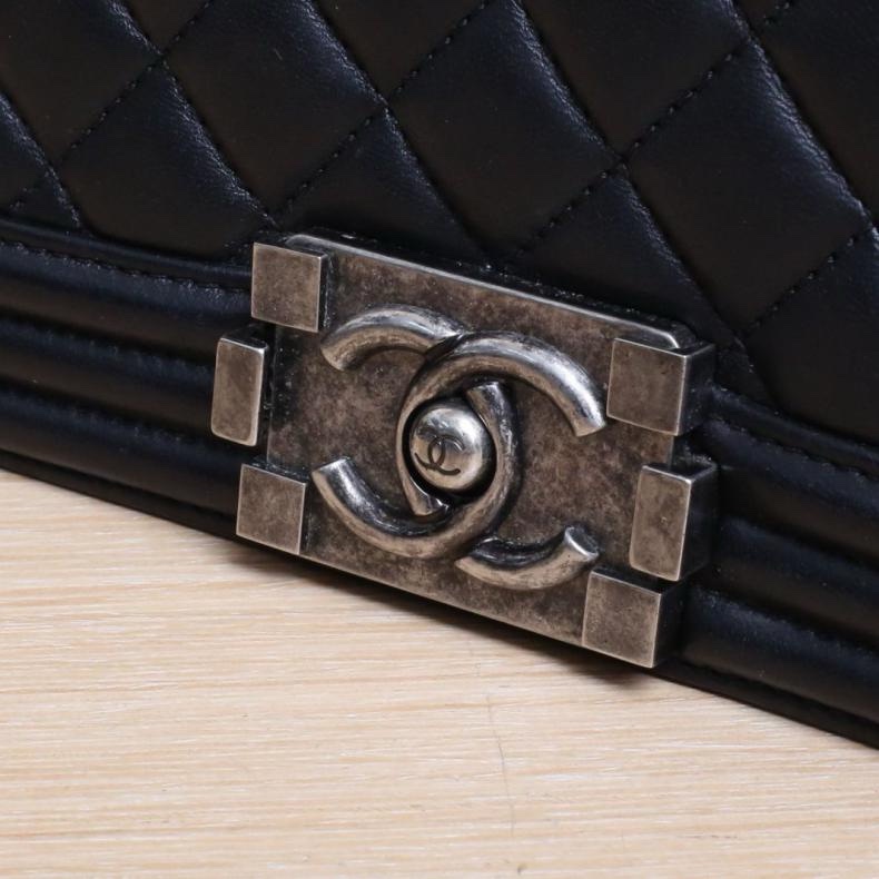 CHANEL(香奈兒) Leboy 中號 25cm 黑色  23開 銀扣 菱格紋-5