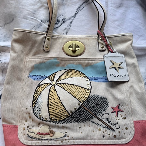 Coach 限量版 海灘帆布肩揹包