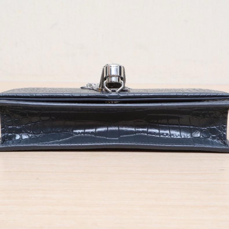 SAINT LAURENT(聖羅蘭) KATE Woc 鱷魚壓紋 流蘇 墨藍色  銀扣-3