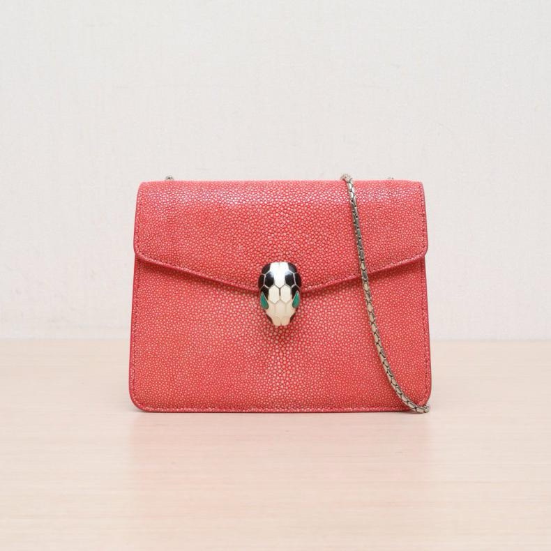 BVLGARI(寶格麗) Serpenti Forever 鏈條 蛇頭包 方版 20 紅色 蛇皮-0