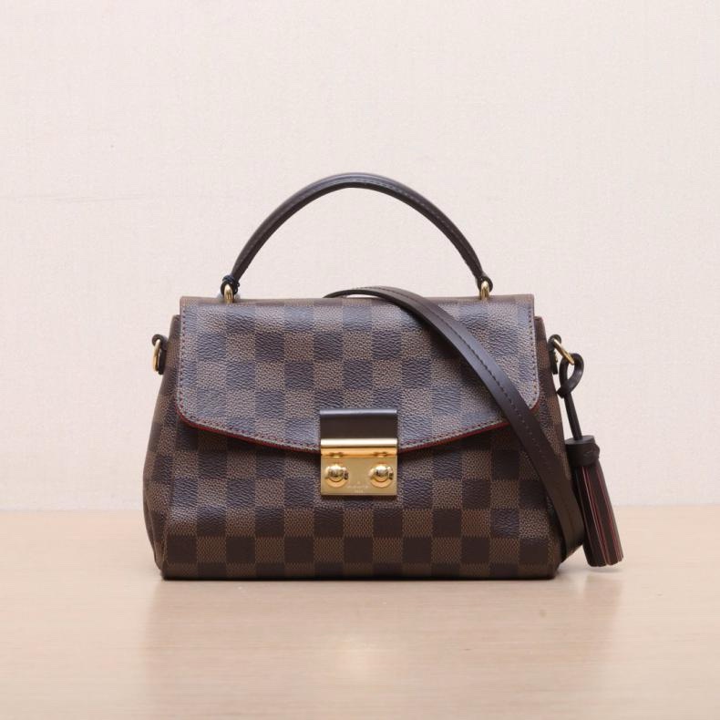 LOUIS VUITTON(路易威登) Croisette 手柄郵差包 棕色棋盤格 PVC 金扣 2018-0