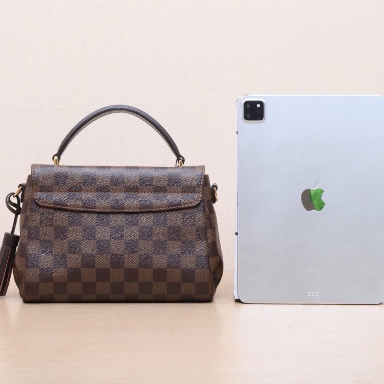 LOUIS VUITTON(路易威登) Croisette 手柄郵差包 棕色棋盤格 PVC 金扣 2018-2