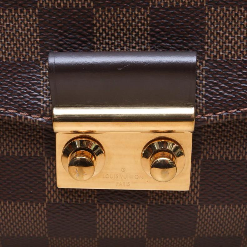 LOUIS VUITTON(路易威登) Croisette 手柄郵差包 棕色棋盤格 PVC 金扣 2018-5