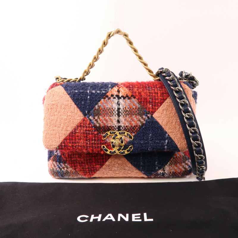 CHANEL 斜紋軟呢C19手挽肩背兩用袋-14