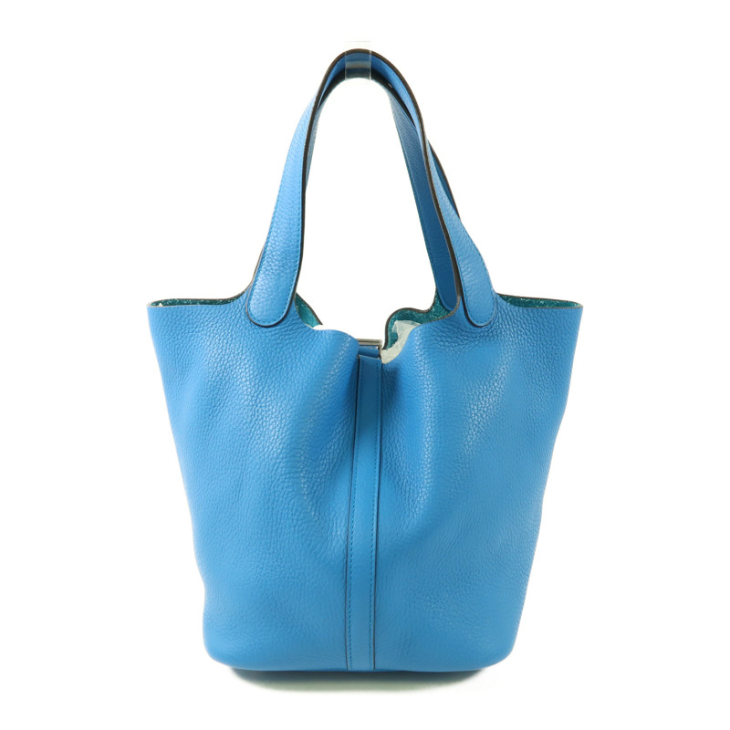 HERMES Clemence皮革Picotin MM銀扣肩背袋Bleu Zanzibar-1