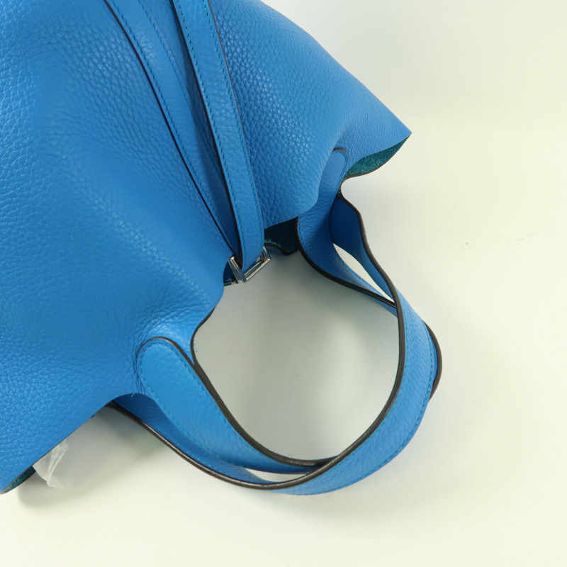 HERMES Clemence皮革Picotin MM銀扣肩背袋Bleu Zanzibar-4