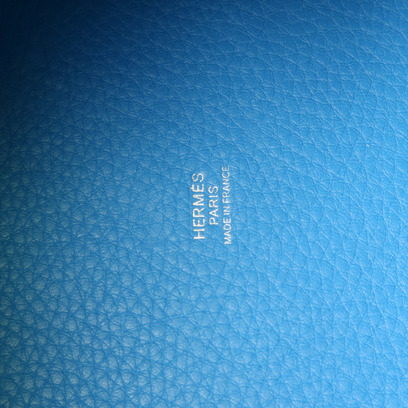 HERMES Clemence皮革Picotin MM銀扣肩背袋Bleu Zanzibar-6