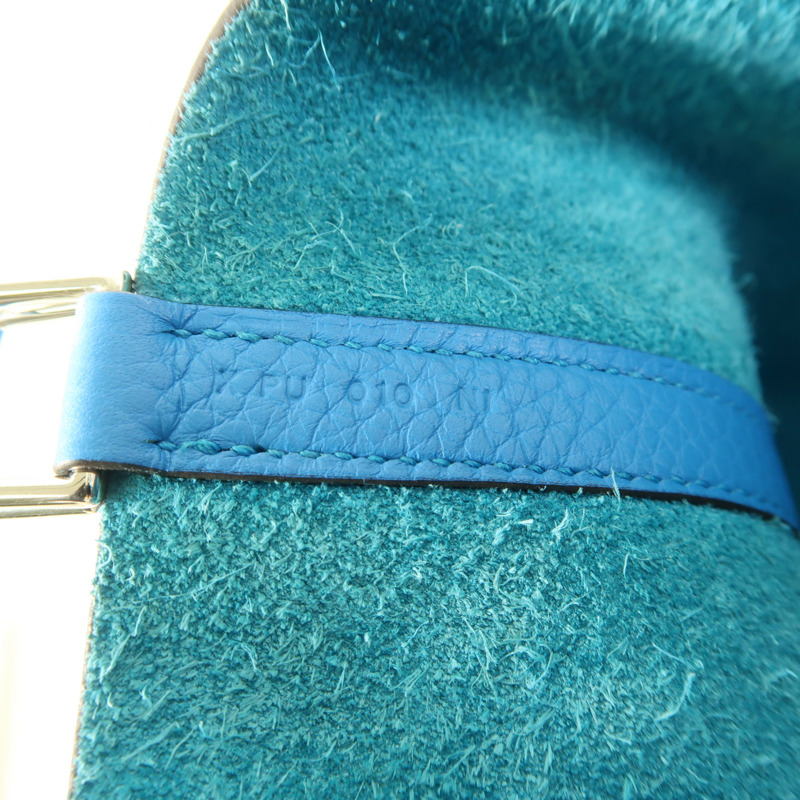 HERMES Clemence皮革Picotin MM銀扣肩背袋Bleu Zanzibar-7