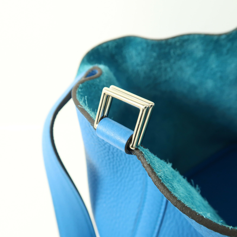 HERMES Clemence皮革Picotin MM銀扣肩背袋Bleu Zanzibar-8