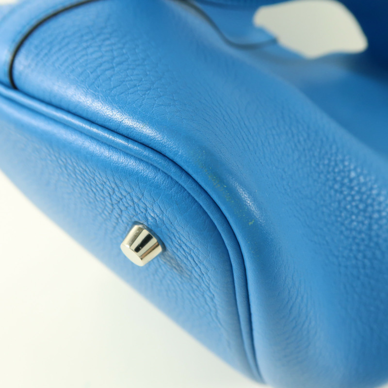 HERMES Clemence皮革Picotin MM銀扣肩背袋Bleu Zanzibar-10