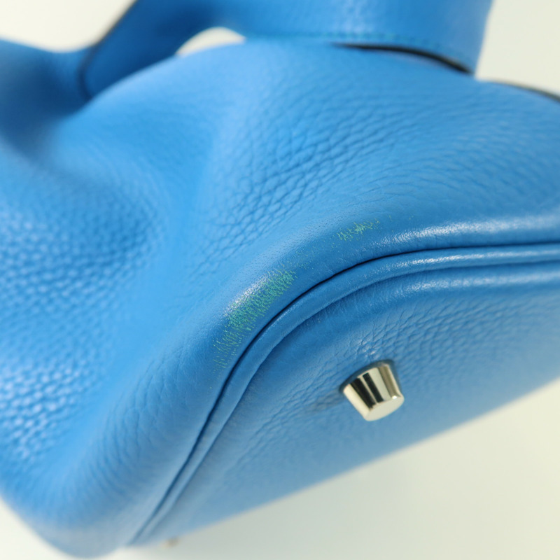 HERMES Clemence皮革Picotin MM銀扣肩背袋Bleu Zanzibar-11