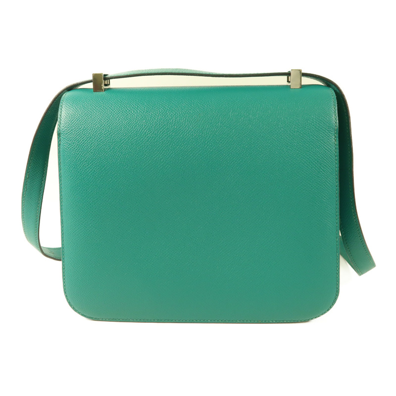 HERMES Epsom皮革Constance 24銀扣肩背袋Blue Paon/Menthe-1
