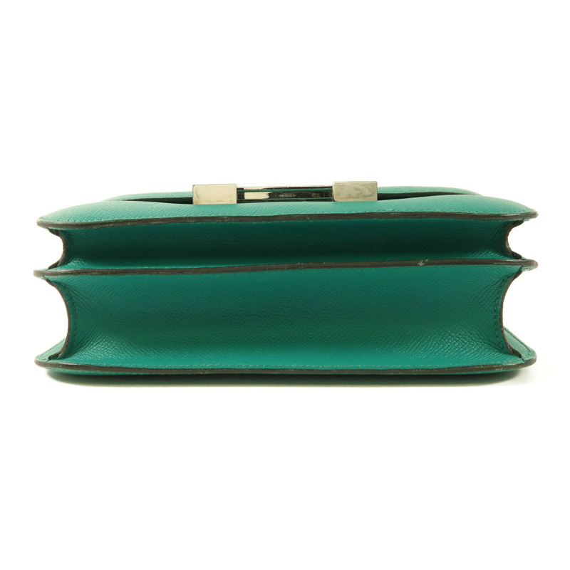 HERMES Epsom皮革Constance 24銀扣肩背袋Blue Paon/Menthe-3