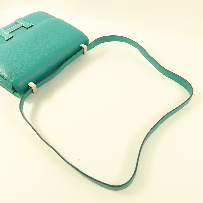 HERMES Epsom皮革Constance 24銀扣肩背袋Blue Paon/Menthe-4