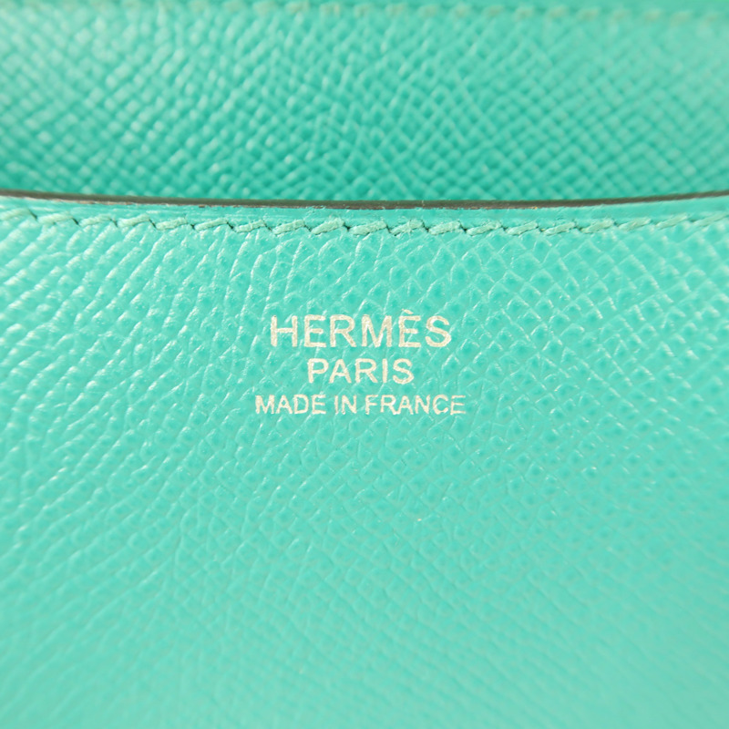 HERMES Epsom皮革Constance 24銀扣肩背袋Blue Paon/Menthe-7