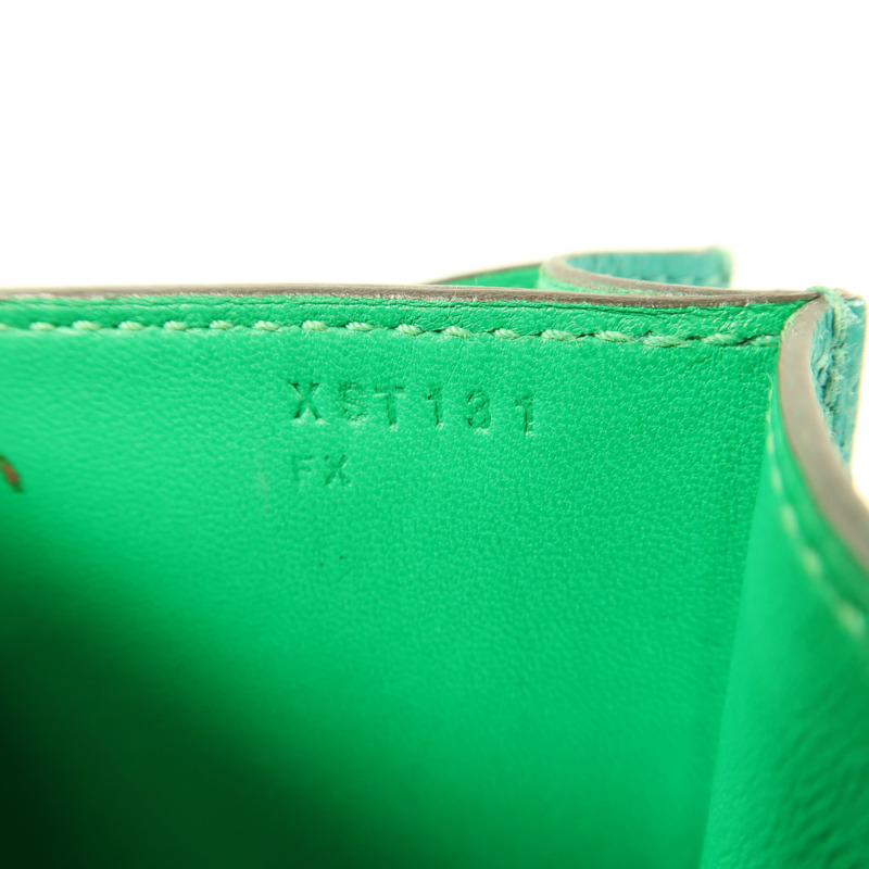 HERMES Epsom皮革Constance 24銀扣肩背袋Blue Paon/Menthe-8