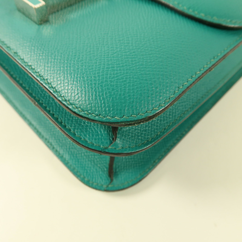 HERMES Epsom皮革Constance 24銀扣肩背袋Blue Paon/Menthe-10