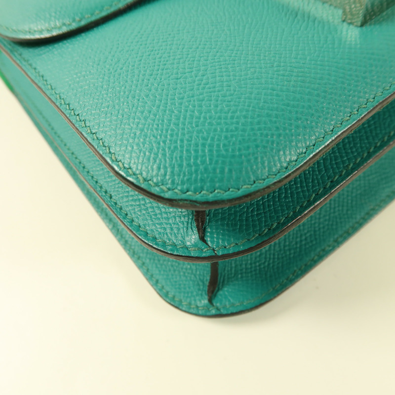 HERMES Epsom皮革Constance 24銀扣肩背袋Blue Paon/Menthe-11
