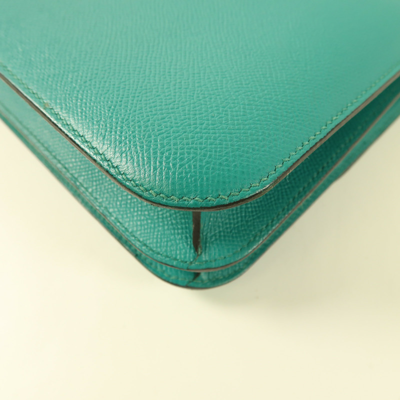 HERMES Epsom皮革Constance 24銀扣肩背袋Blue Paon/Menthe-12