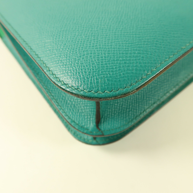 HERMES Epsom皮革Constance 24銀扣肩背袋Blue Paon/Menthe-13