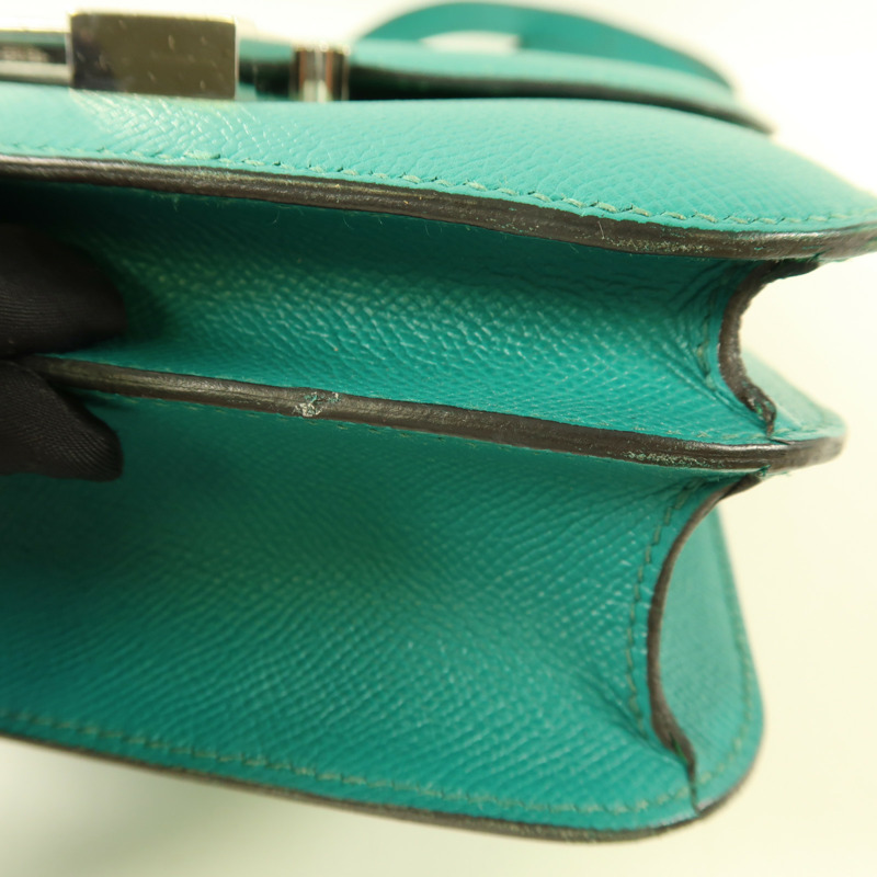 HERMES Epsom皮革Constance 24銀扣肩背袋Blue Paon/Menthe-14