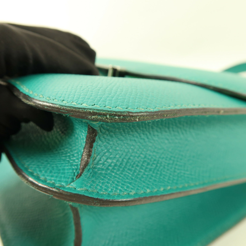 HERMES Epsom皮革Constance 24銀扣肩背袋Blue Paon/Menthe-15