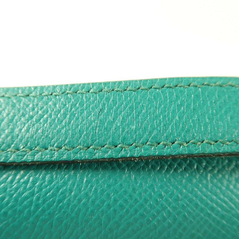 HERMES Epsom皮革Constance 24銀扣肩背袋Blue Paon/Menthe-17