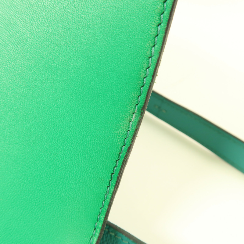 HERMES Epsom皮革Constance 24銀扣肩背袋Blue Paon/Menthe-19