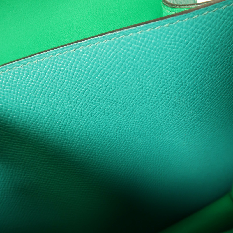 HERMES Epsom皮革Constance 24銀扣肩背袋Blue Paon/Menthe-20