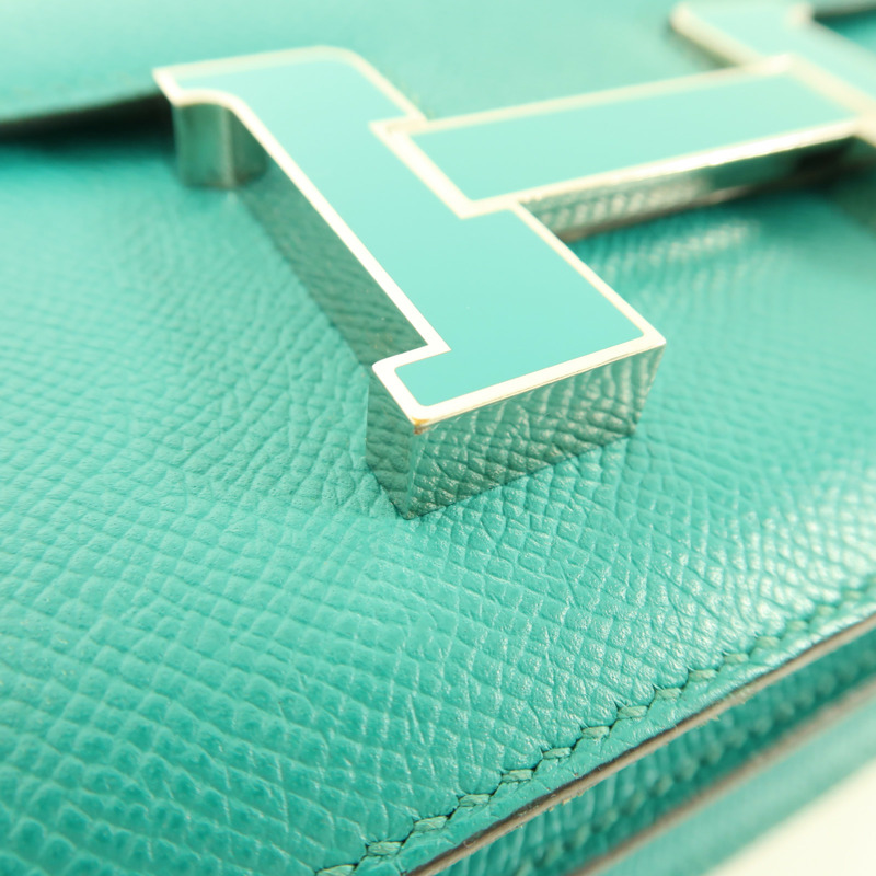 HERMES Epsom皮革Constance 24銀扣肩背袋Blue Paon/Menthe-22