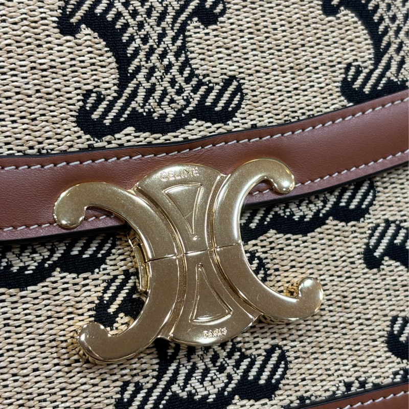 CELINE 191242 SAC TRIOMPHE MOYEN RAPHIA 凱旋門 金釦 刺繡 相機包 信差包 斜背包-12