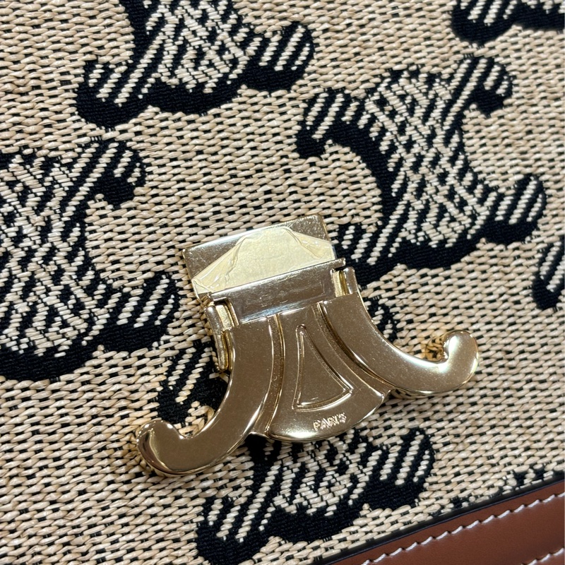 CELINE 191242 SAC TRIOMPHE MOYEN RAPHIA 凱旋門 金釦 刺繡 相機包 信差包 斜背包-13