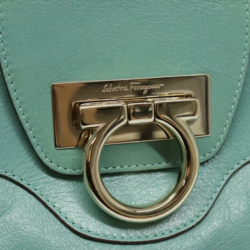 【日本直送】Salvatore Ferragamo Gancini 單肩包 皮革 金色 淺綠色 正品 91277-17