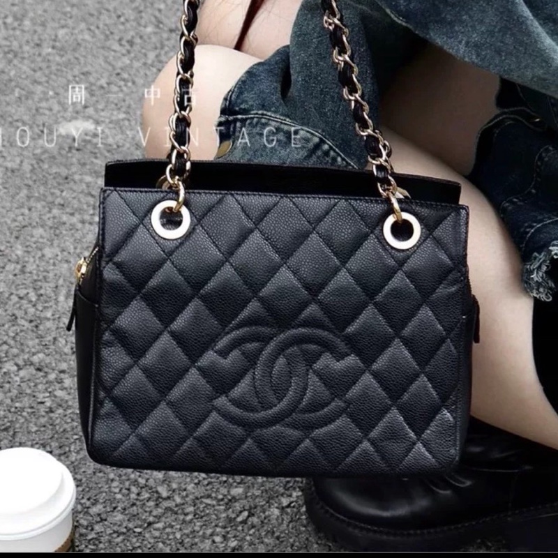 ‼️全網最低價🤩Chanel黑金荔枝牛皮單肩鏈條手提包-7