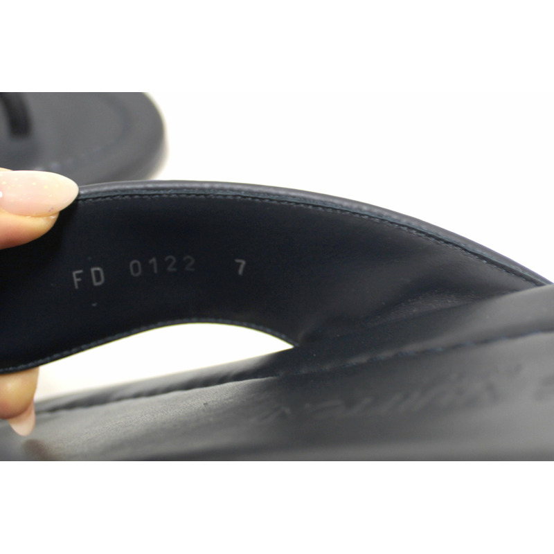 New Louis Vuitton Black Leather Atoll Thong Slipper Sandals Shoes Size 8-6
