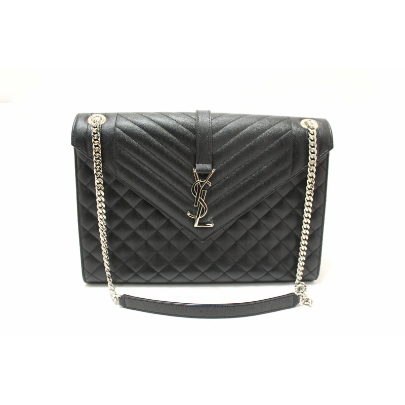 Saint Laurent Black Matelasse Grain De Poudre Embossed Leather Medium Envelope Bag-0