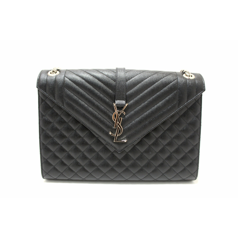 Saint Laurent Black Matelasse Grain De Poudre Embossed Leather Medium Envelope Bag-1
